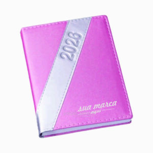 Agenda Diária Personalizada Capa Metalizada Rosa com Prata